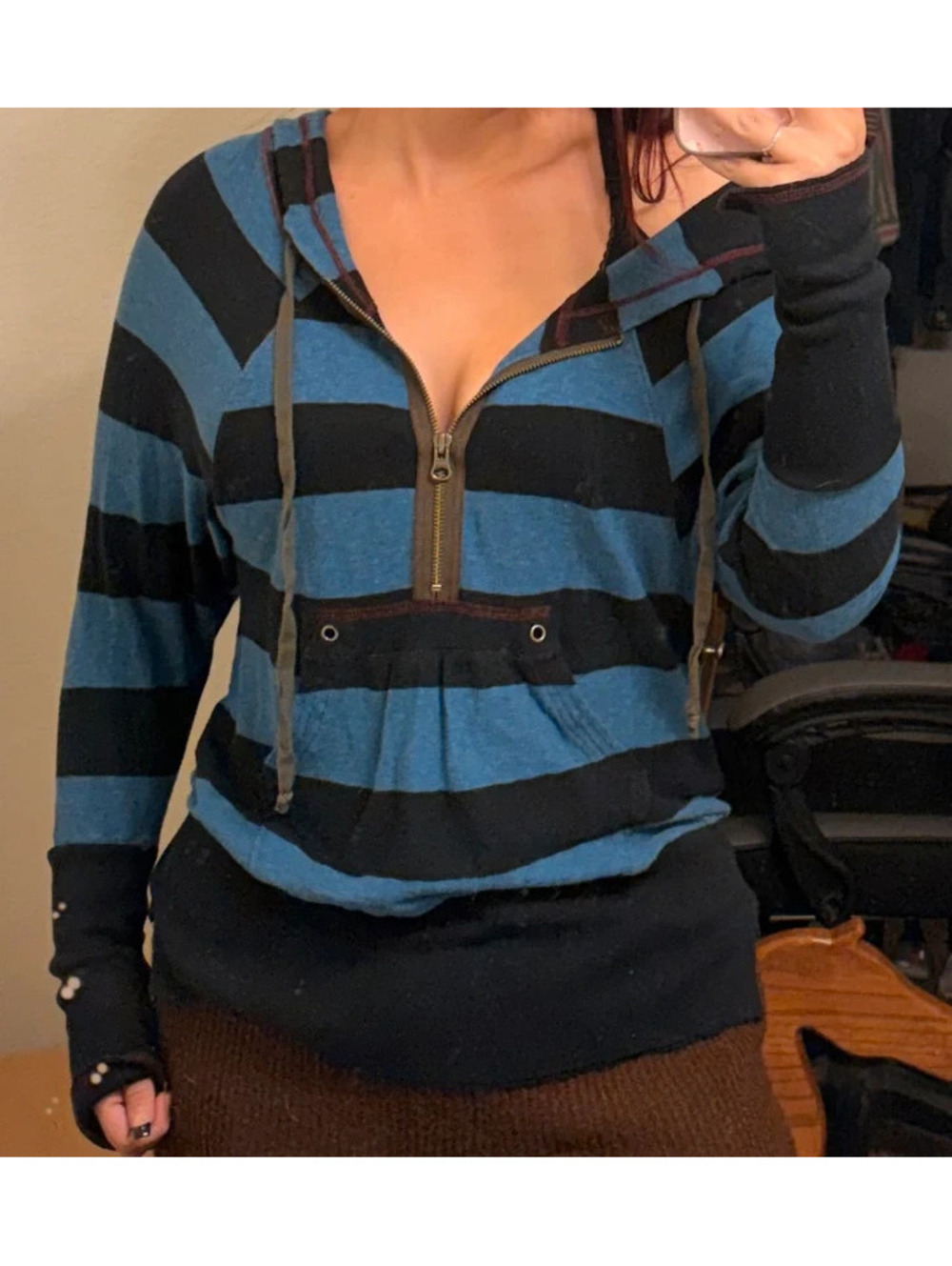 Fitted Free People Y2K Navy and Blue Striped Jacket